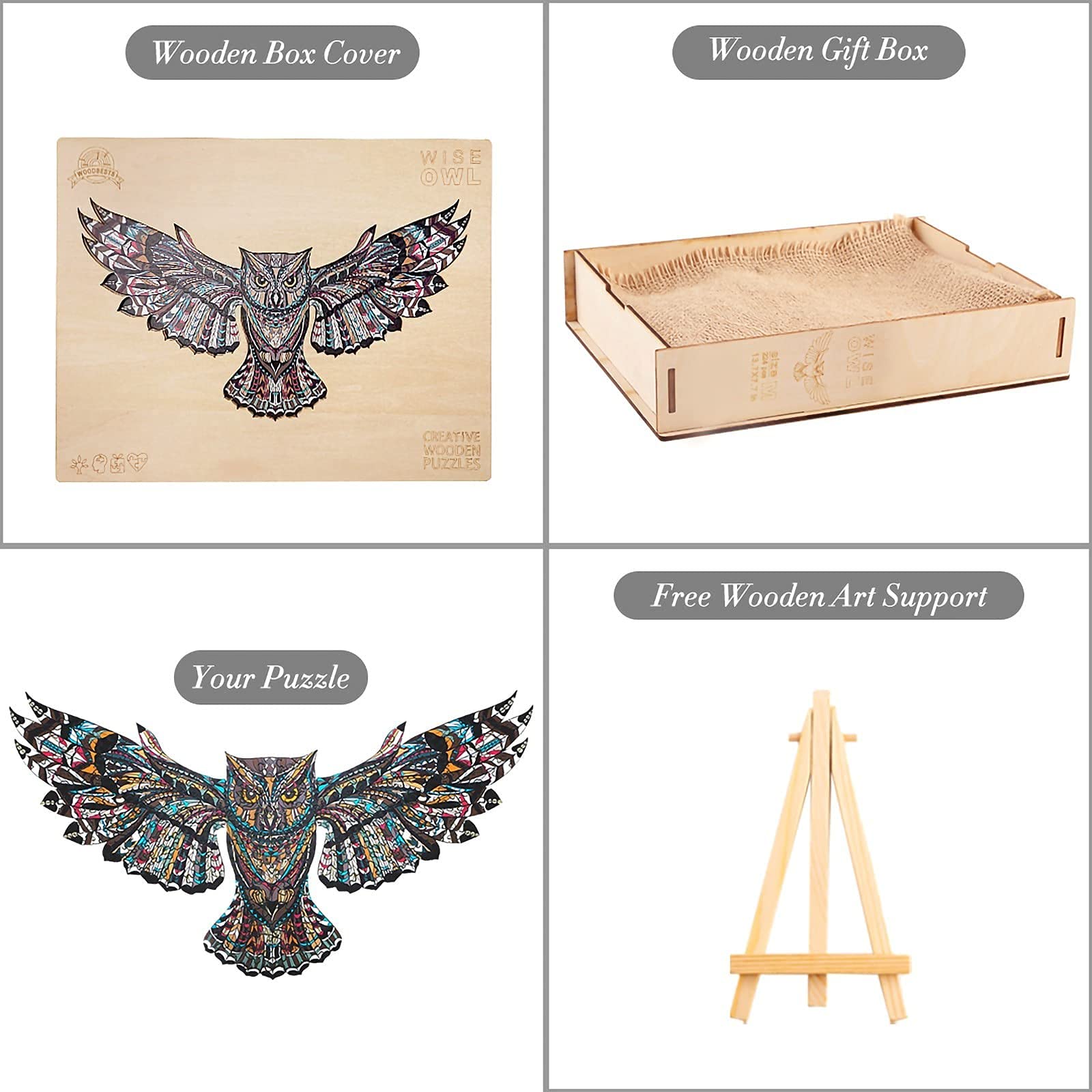 Holzpuzzle Für Erwachsene – 290 Teile, Bunte Eulen, Natürliches Holz, Als Geschenk Oder Deko