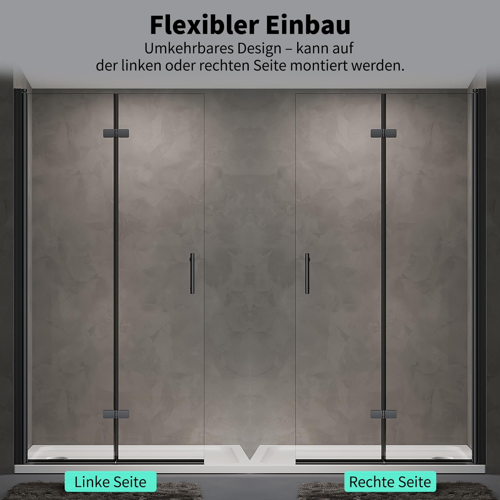 Duschwand Glas 90x195cm Walk in Dusche Schwarz Faltbar Glaswand