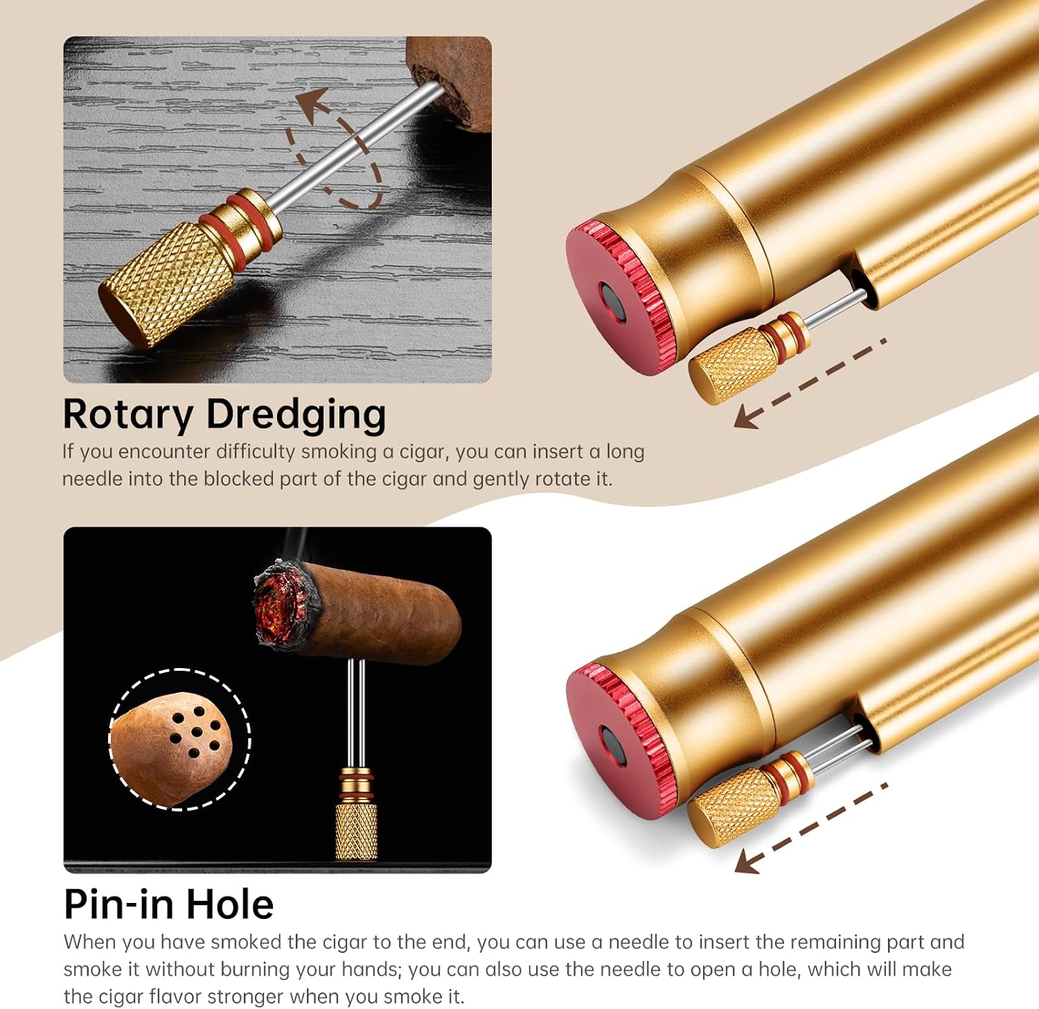 Cigar Tube with Dual Cigar Punch, Draw Enhancer, Humidifier, Cigar Stand, and Cedar Lining – Durable Alloy Tube Travel Cigar Case for Cigar Lovers, Premium Gift Box Included, Silvery