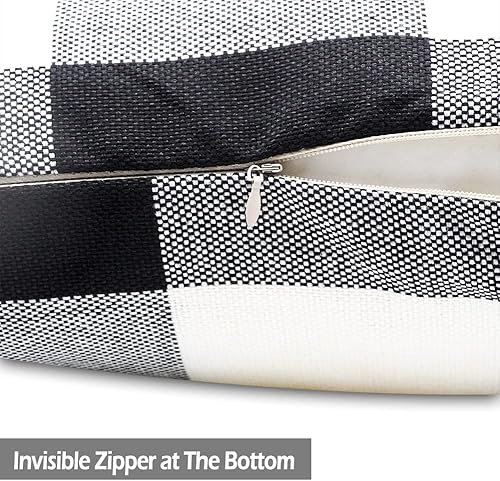 Miniatura 7 de CARRIE HOME Juego de 2 fundas de almohada para exteriores en blanco y negro de 16 x 16 pulgadas, fundas de almohada decorativas de lino bohemio,