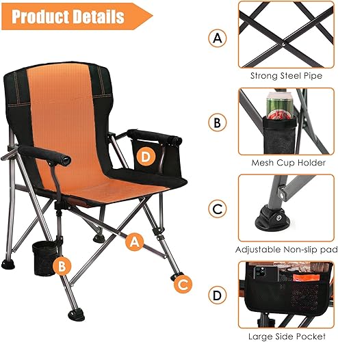 Miniatura 3 de LEADALLWAY Silla de campamento plegable de gran tamaño con portavasos y bolsa de almacenamiento extraíble, soporte resistente de 350 libras, silla