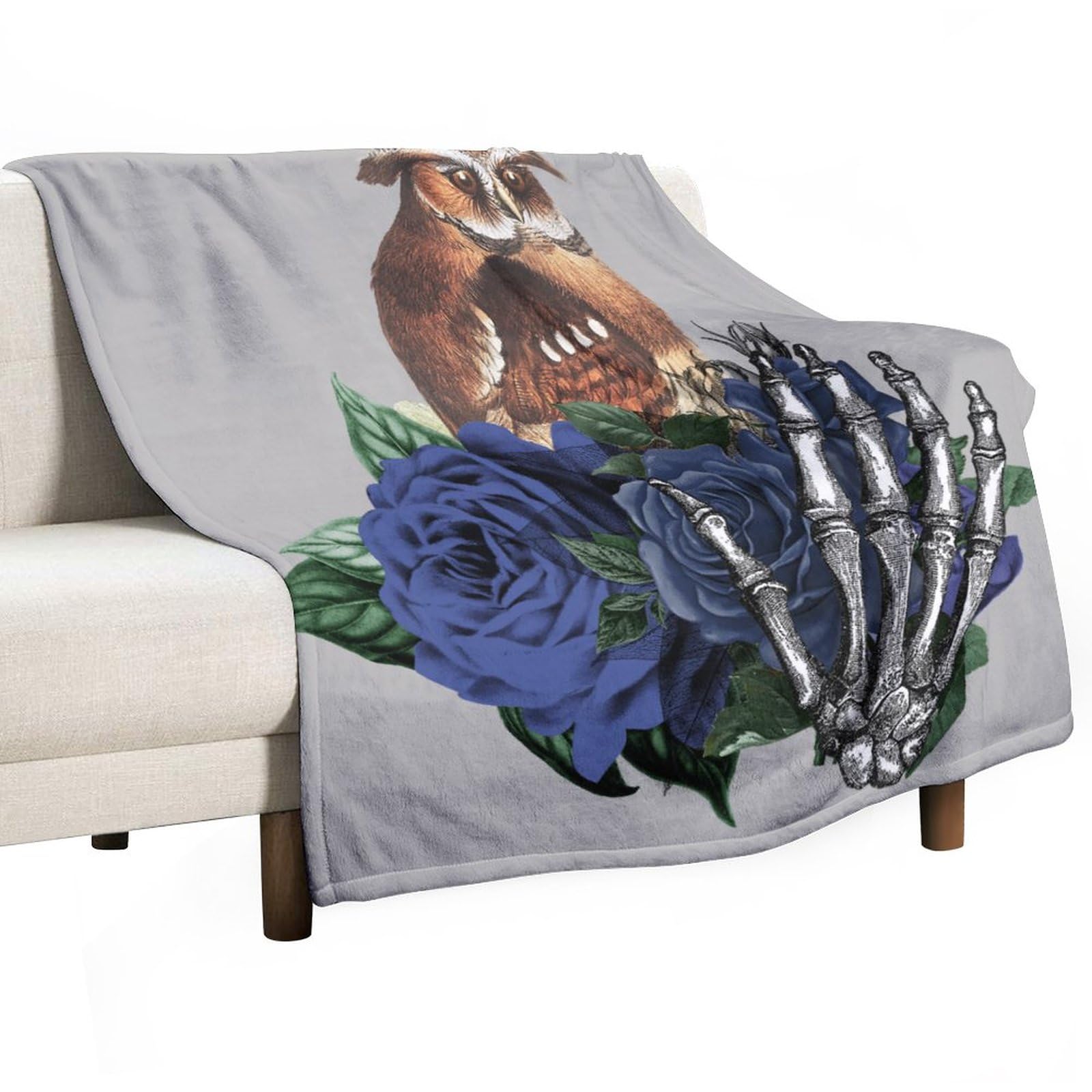 Parure de lit en polaire Halloween motif floral et hibou plaid doux pour canapé 101x127 cm