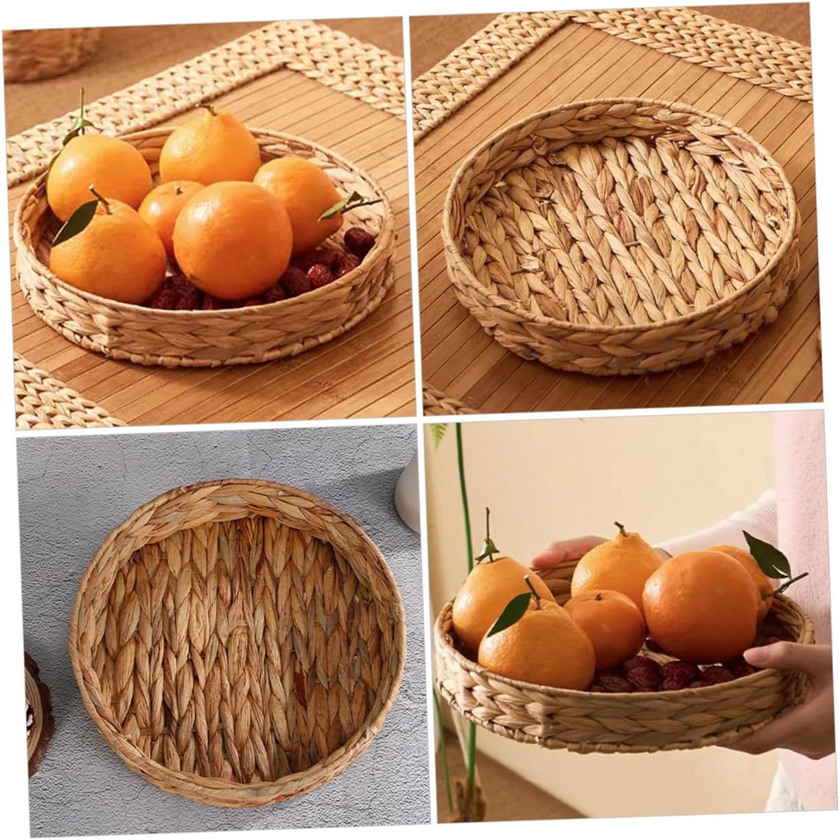 2pcs Woven Fruit Tray and Bread Basket Set, Handmade Straw Storage Organizer for Kitchen Food Serving and Tabletop Snack Display