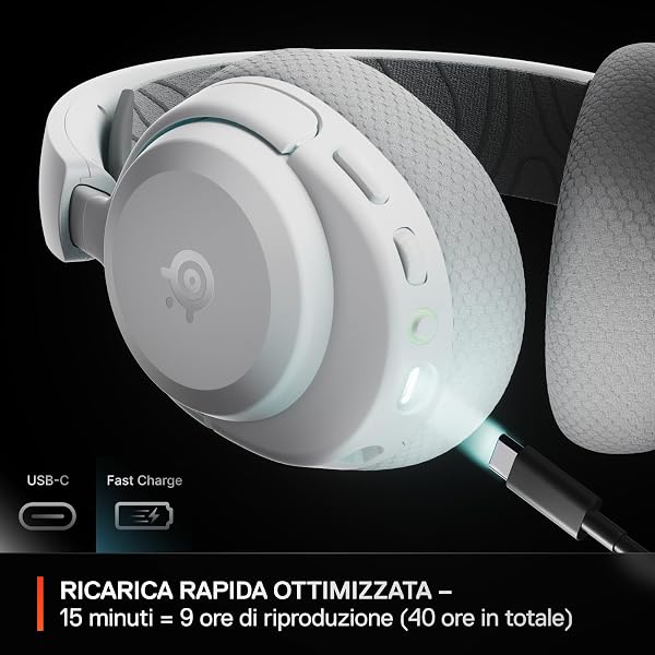 SteelSeries Arctis Nova 3P - Cuffie da gioco multipiattaforma wireless - Controllo via app - Batteria 40h - Driver magnetici al neodimio - 2,4GHz/BT - Mic staccabile - PS5, PS4, PC, Switch - Bianco - 4