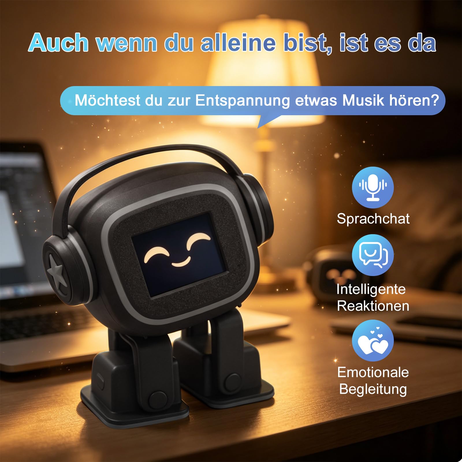 EMO Roboter, Emotional AI for COMPANION Robot With Voice Control, Interactive Singing Dancing, Intelligent Emotional Sensing Touch Interaction, Dynamic Mood Responsive Chatbot