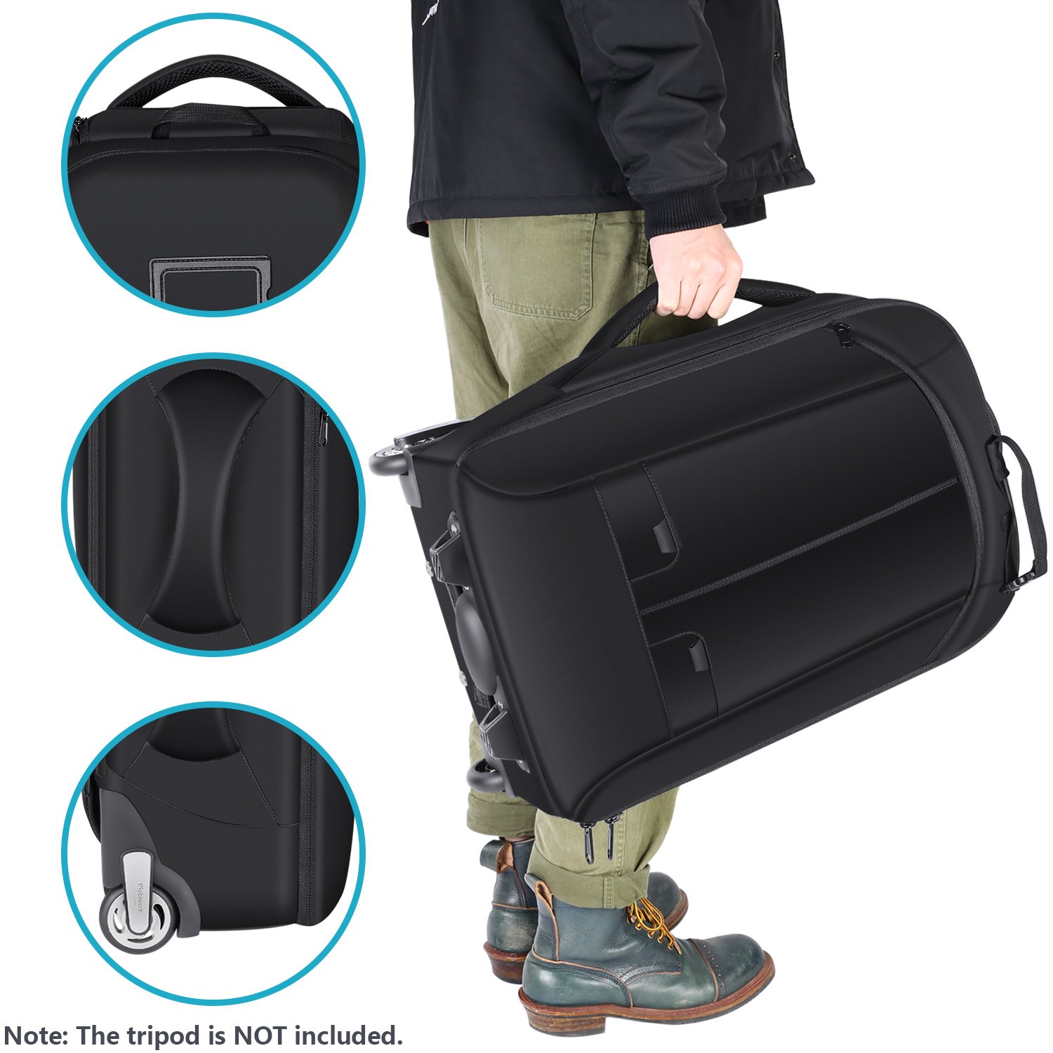 Neewer 2-in-1 Rolling Camera Backpack Trolley Case - Anti-Shock Detachable Padded Compartment