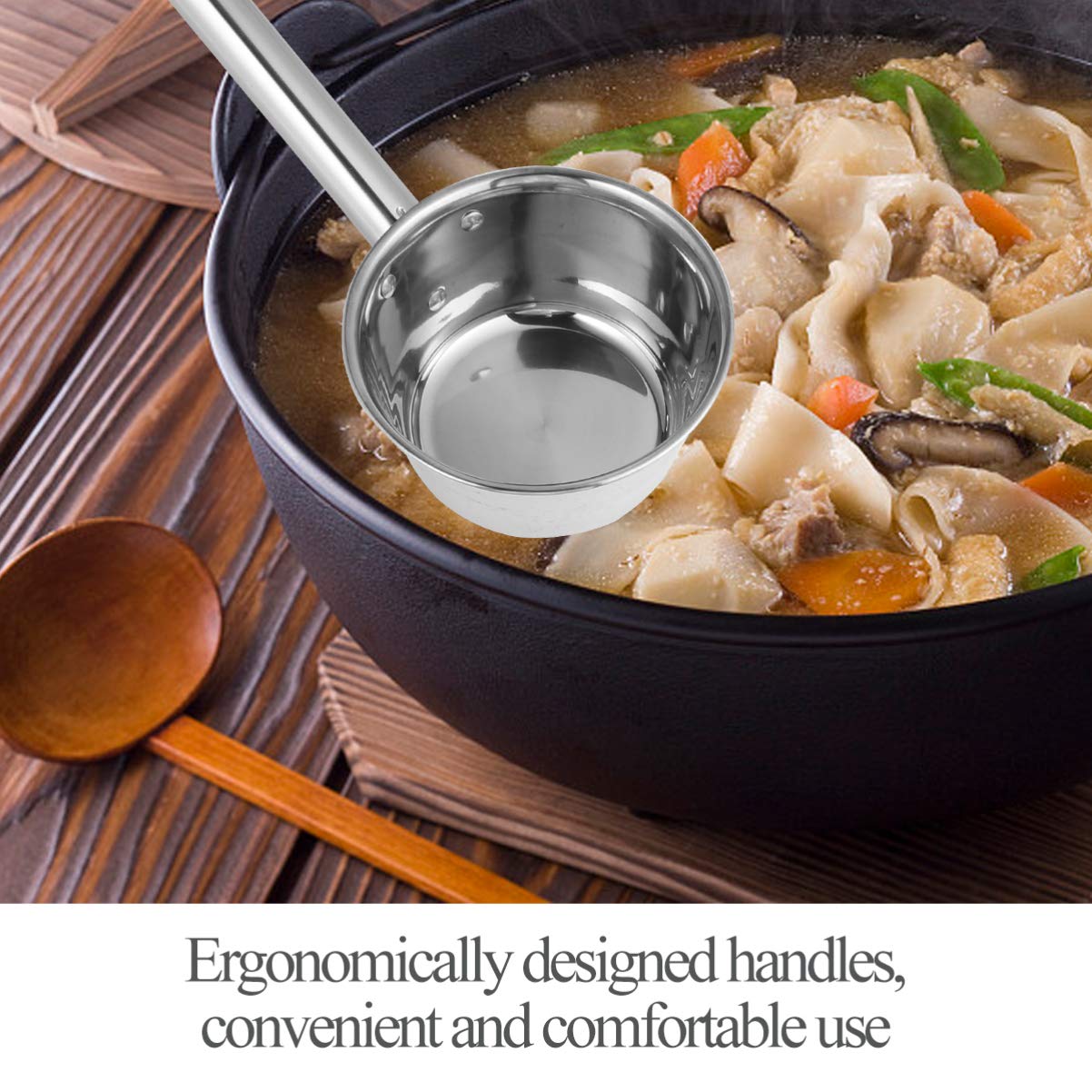 DOITOOL Lot de 2 louches à eau avec poignée en acier inoxydable pour salle de bain, lavage des cheveux, cuillère à eau de 39 cm, louche d'arrosage de jardin, louche de cuisine, louche à soupe