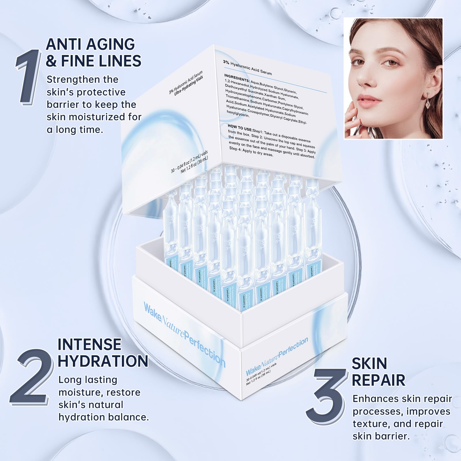 Amazon.com: 3% Hyaluronic Acid Serum Ultra-Hydrating Vials, 30pcs