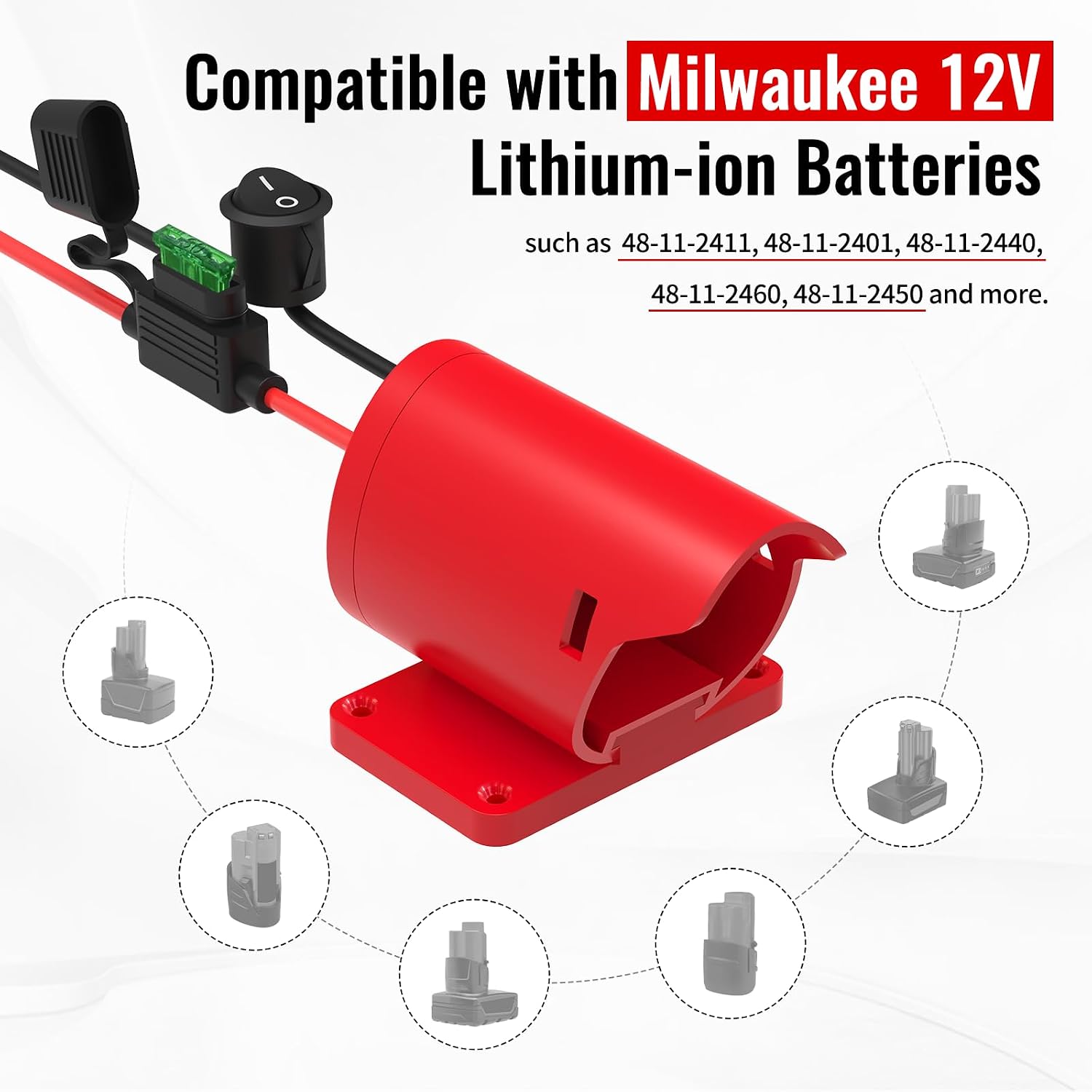 2-Pack Power Wheel Battery Adapter Compatible with Milwaukee 12V Battery Adapter with Switch 30Amp Fuse 12AWG Wire & Wire Terminals for DIY RC Cars Ride On Vehicles Robot