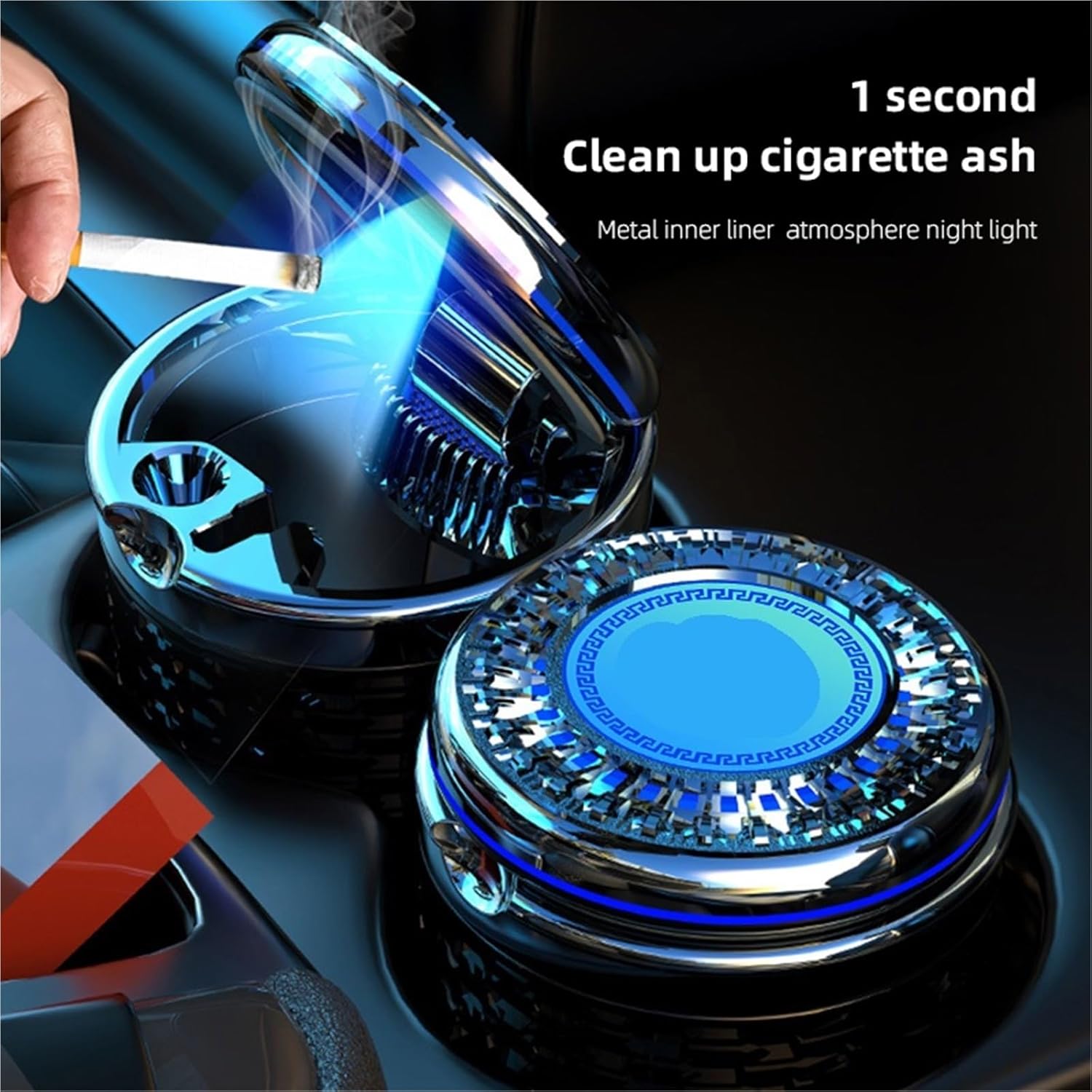 Car Ashtray Customizable Logo Portable With LED Light Compatible With Changan UNI-K CS35 CX70 CS85 CS55 CS75 CS15 F70 Alsvin CS95(JG-Black-L)
