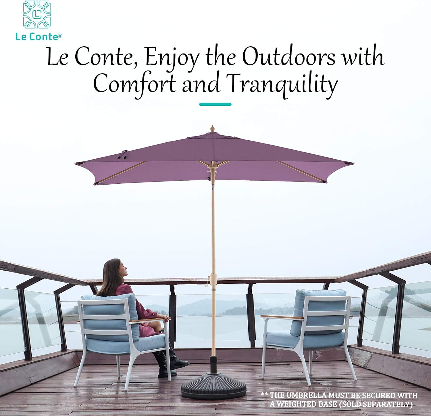 LE CONTE Rectangular Patio Umbrella Outdoor Market Umbrellas Table Umbrellas | 3 Years Non-fading material & Push Button Tilt | Best for Deck, Garden, Lawn & Pool (6.6 * 10 ft, Purple)