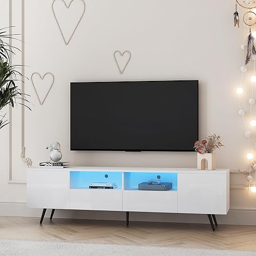 YISUYA Soporte de TV con cajones de almacenamiento para TV de 50, 55, 60, 65, 70, 75, 80, 85 pulgadas, soporte de TV para dormitorio, sala de estar,