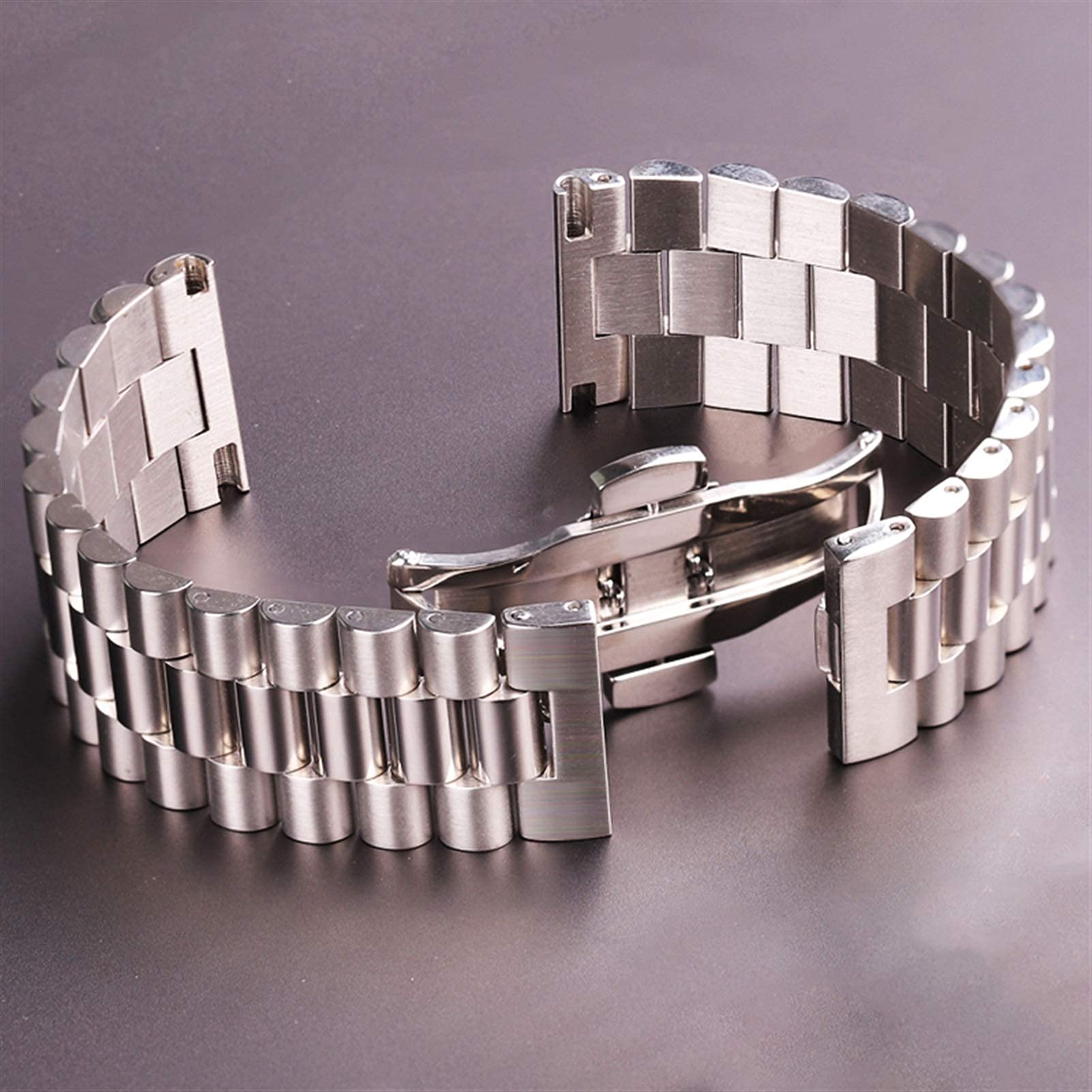 Pasek do zegarka, bransoletka z paskiem ze stali nierdzewnej Srebrny pasek z litego metalu 16 mm 18 mm 20 mm 21 mm 22 mm Akcesoria do zegarków Bransoletka (kolor paska: srebrny, szerokość paska: 20