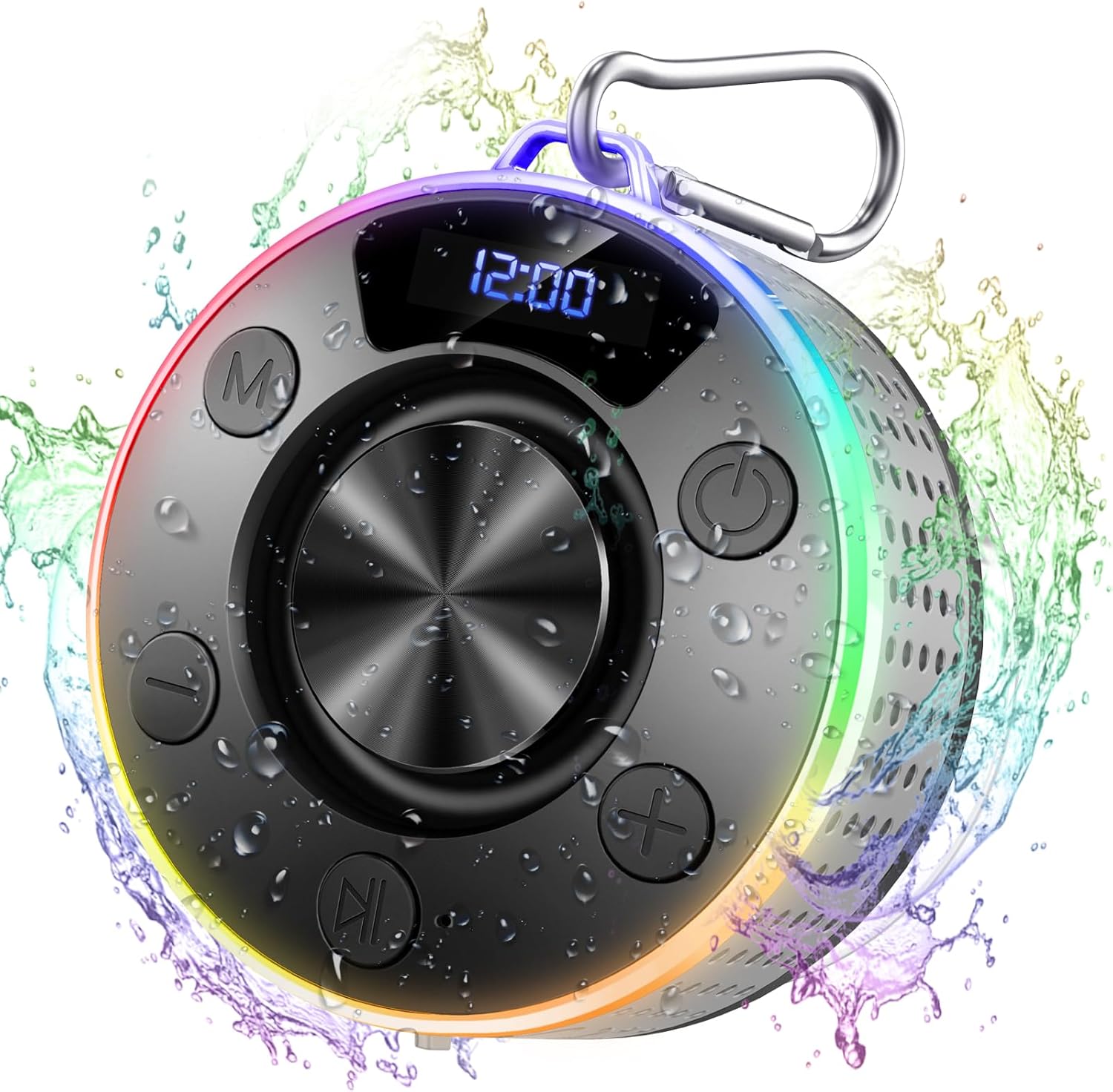 Bluetooth Shower Speaker, Portable Bluetooth 5.4 Speaker with 360°HD Stereo Sound and Robust Bass, IPX7 Waterproof Speakers, LED Light, Built in Mic for Home, Party, Outdoor. Gift For Men Women