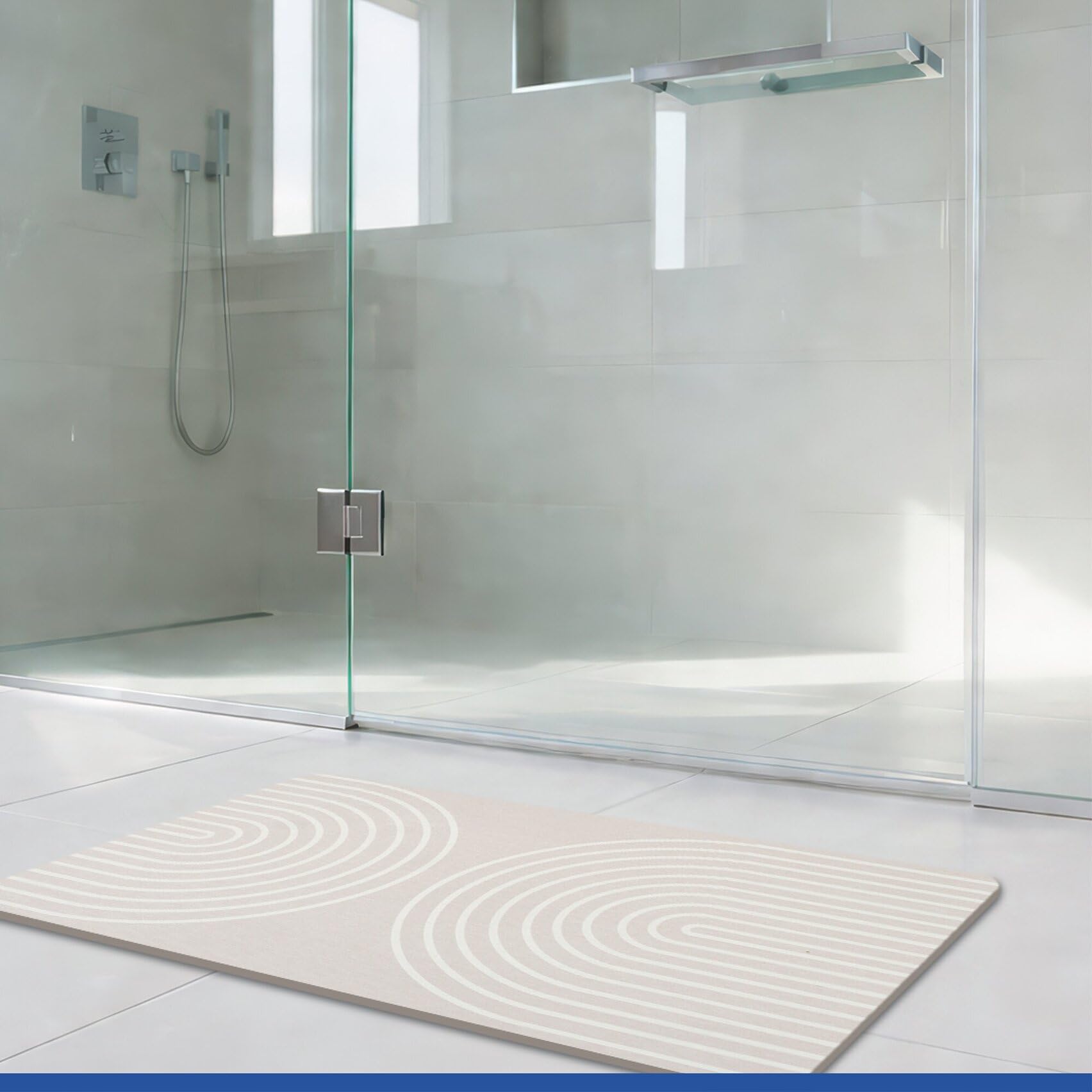 WENKO rutschfeste Badematte Mod. Nazca, schnelltrocknender Badvorleger aus Diatomit (Kieselgur), stark wasserabsorbierend, saugfähiger Duschvorleger, beige