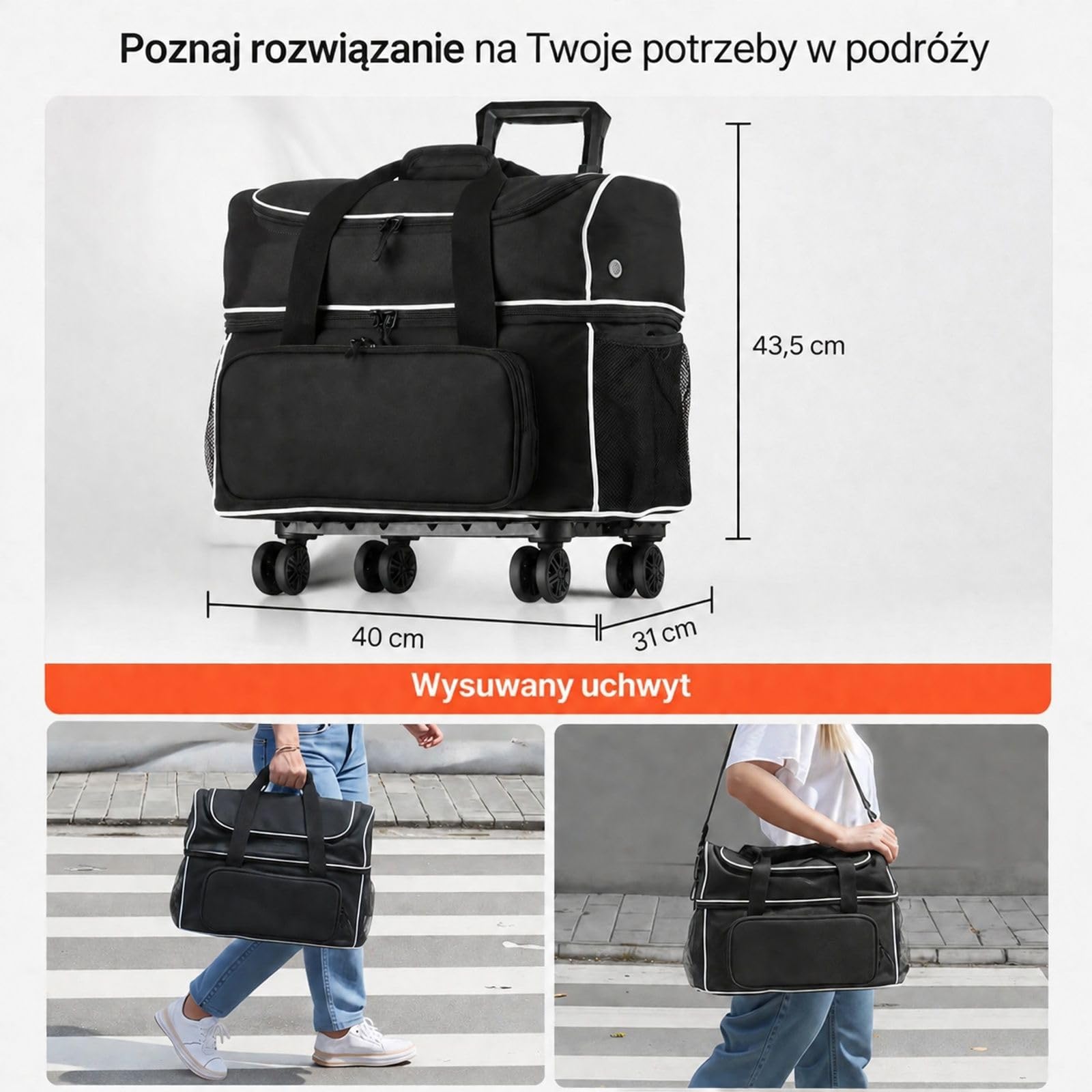 Torba do kręgli na 2 kule z 4 kółkami i wysuwaną rączką, jezdny nosidełko na sprzęt