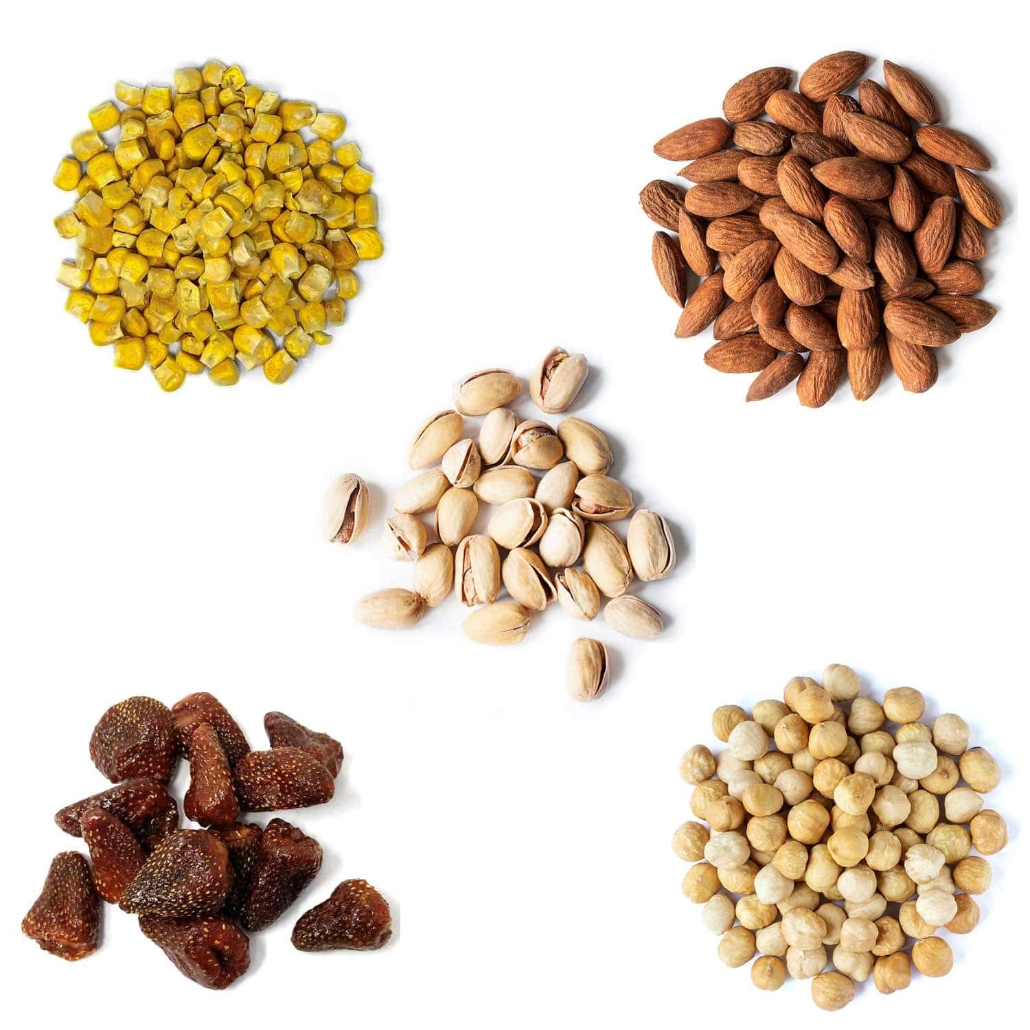 Organic Snacks and the City Gift Box - Box contant: Pistachios Roasted and Salted, Corn (Super Sweet), Dry Roasted Almonds, Roasted Blanched Hazelnuts, Dried Strawberries
