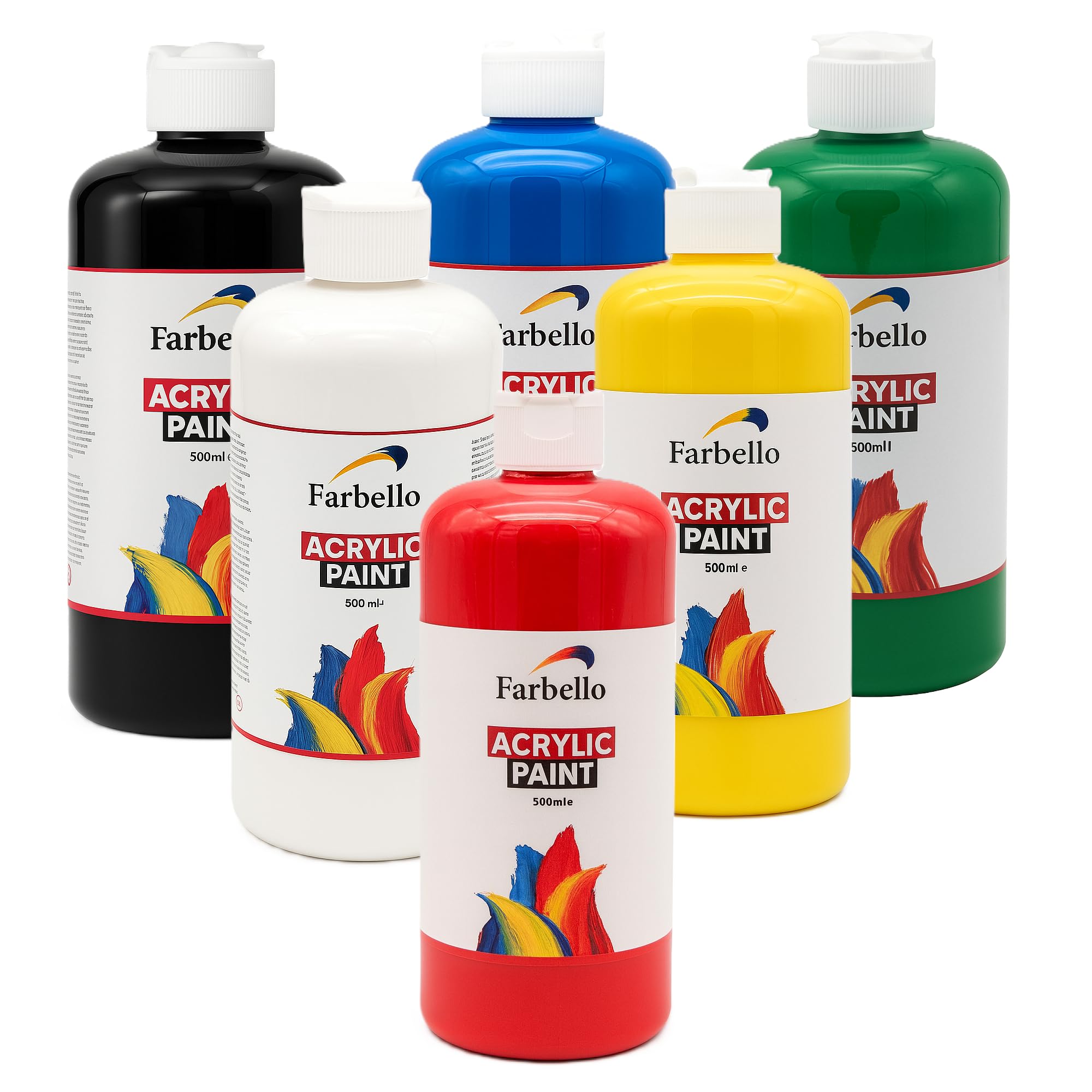 Pintura Acrílica 6x500 ml – Alta Pigmentación, Base Agua y Resistente al Agua – Calidad Profesional para Lienzo, Madera, Tela y Piedra (6 Colores)