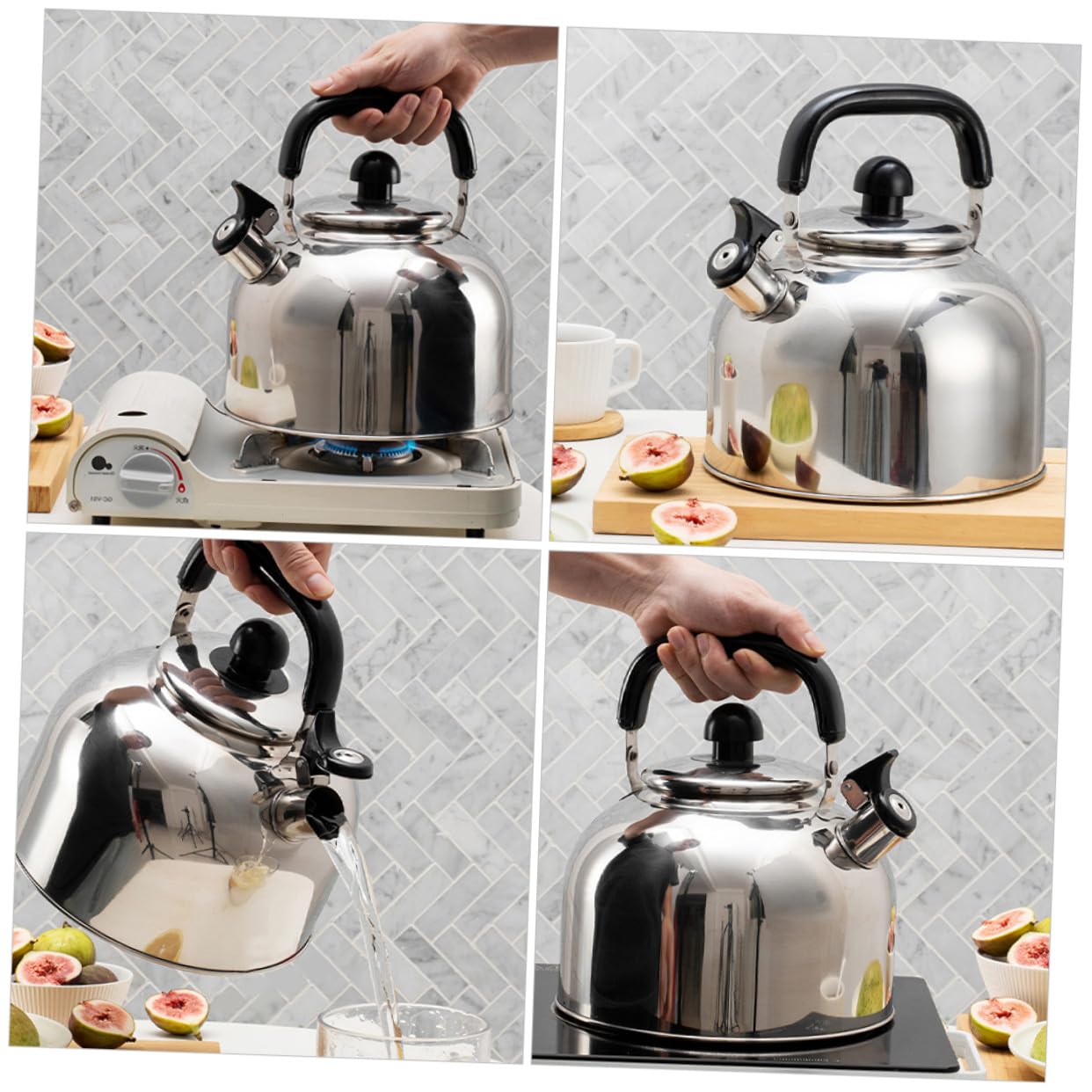 TOYANDONA Hervidor de Agua de Acero Inoxidable con Silbato Audible Mango Ergonómico Apto para Estufas de Gas Inducción y Eléctricas Fácil de Limpiar y
