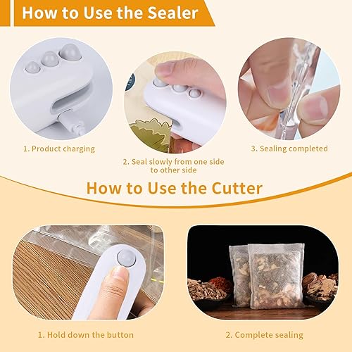 Miniatura 2 de Mini sellador de bolsas, sellador térmico 2 en 1 con cortador, máquina reselladora portátil para chip, bolsas de plástico, aperitivos de