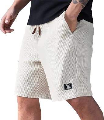 Mokaloha Mens Shorts Pacificozy Shorts Jacquard Texture Casual Pants Breathable Solid Color Elastic Waist Joggers