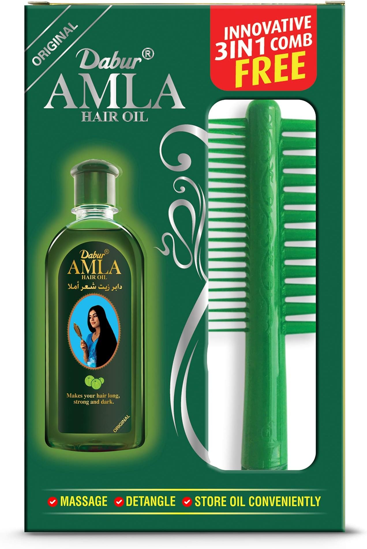 Dabur Amla Natural care Hair Oil | Enriched with Amla, Natural Oils & Vitamin C | For Long, Strong & Beautiful Hair - 500 ml + Comb