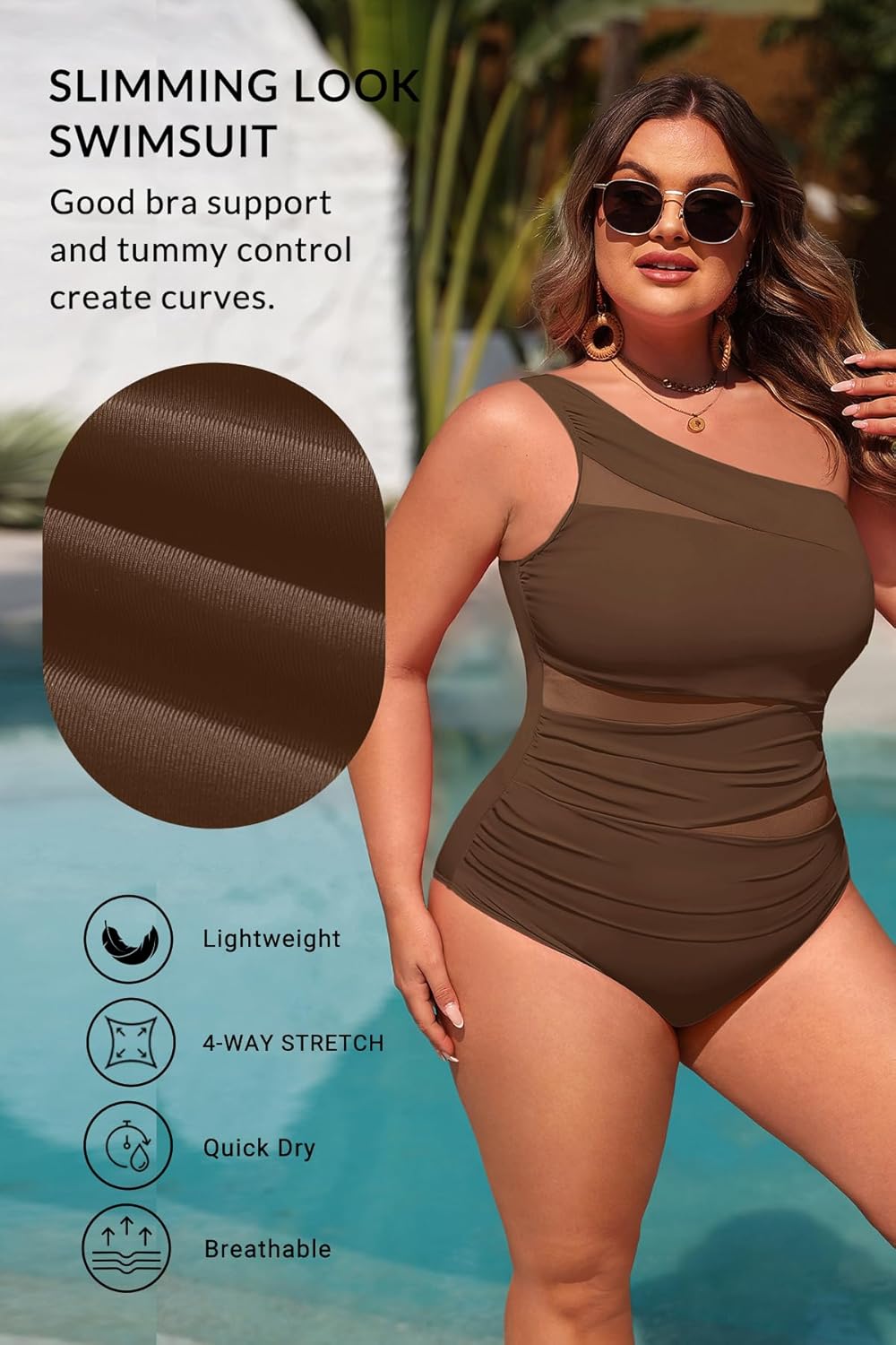 Aqua Eve Plus Size One Piece Swimsuit for Women Tummy Control Bathing Suits One Shoulder Swimwear - Image 5