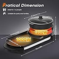 Vista 7 de Olla caliente eléctrica 2 en 1 sin humo con parrilla, olla caliente extraíble de 2200W, combo de barbacoa coreana y Shabu para interior, sartén