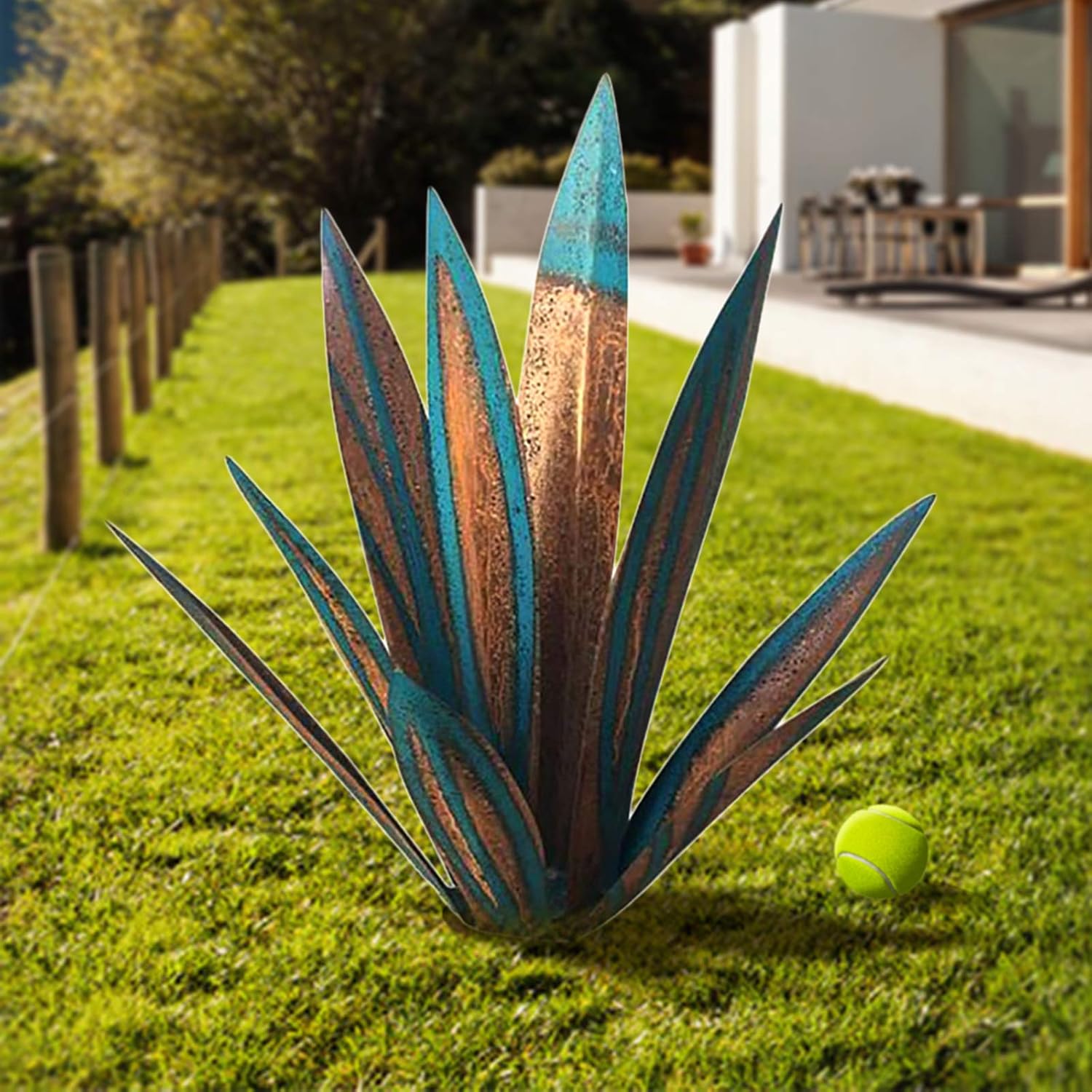 Kocuos Tequila Rustic Sculpture, DIY Rustic Metal Agave Plant for Outdoor Patio Yard, Yard Stakes,Lawn Ornaments,Garden Yard Art Decoration Statue for Home Decor (Orange Blue, Large)