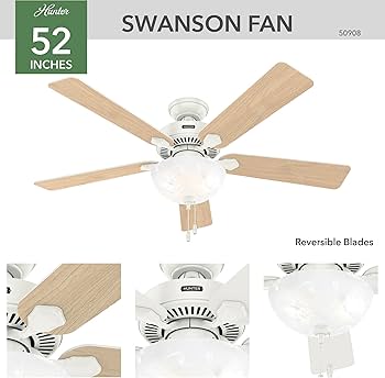 Hunter 52 inch Indoor Ceiling Fan with LED Light - White Ceiling