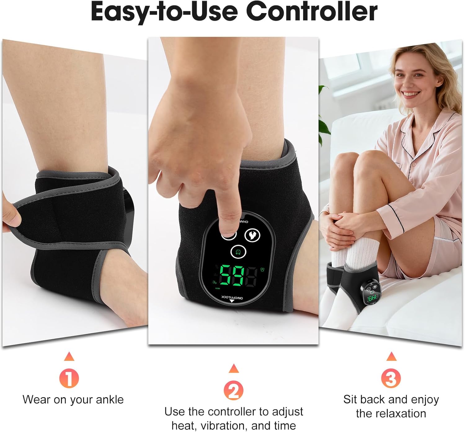 2-Pack Cordless Foot Massager for Neuropathy, Ankle Massager for Pain Relief, Ankle Heating Pad with Massage, 4 Heat Levels, 3 Massage, Foot Massager, Black