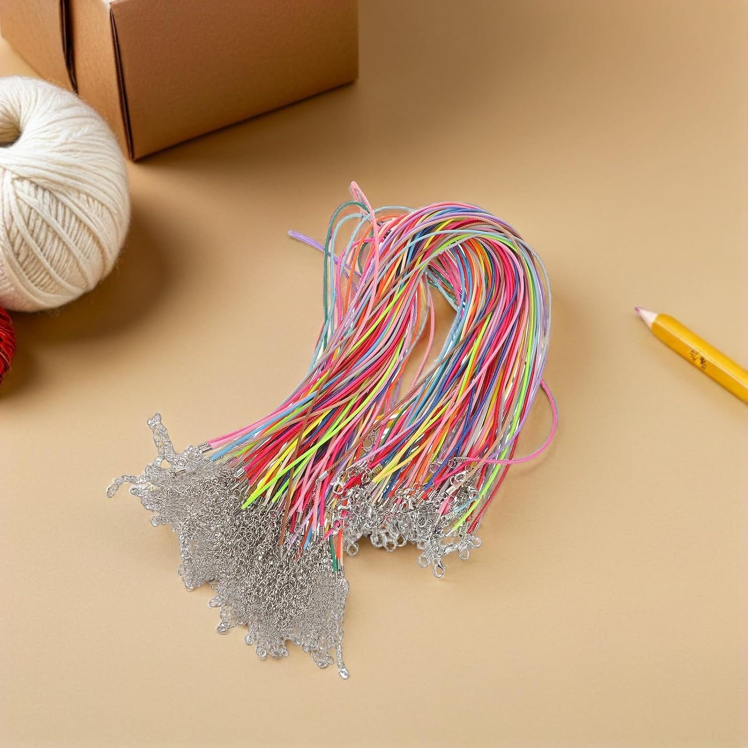 100pcs Waxed Polyester Necklace String Cord with Clasp for Pendants