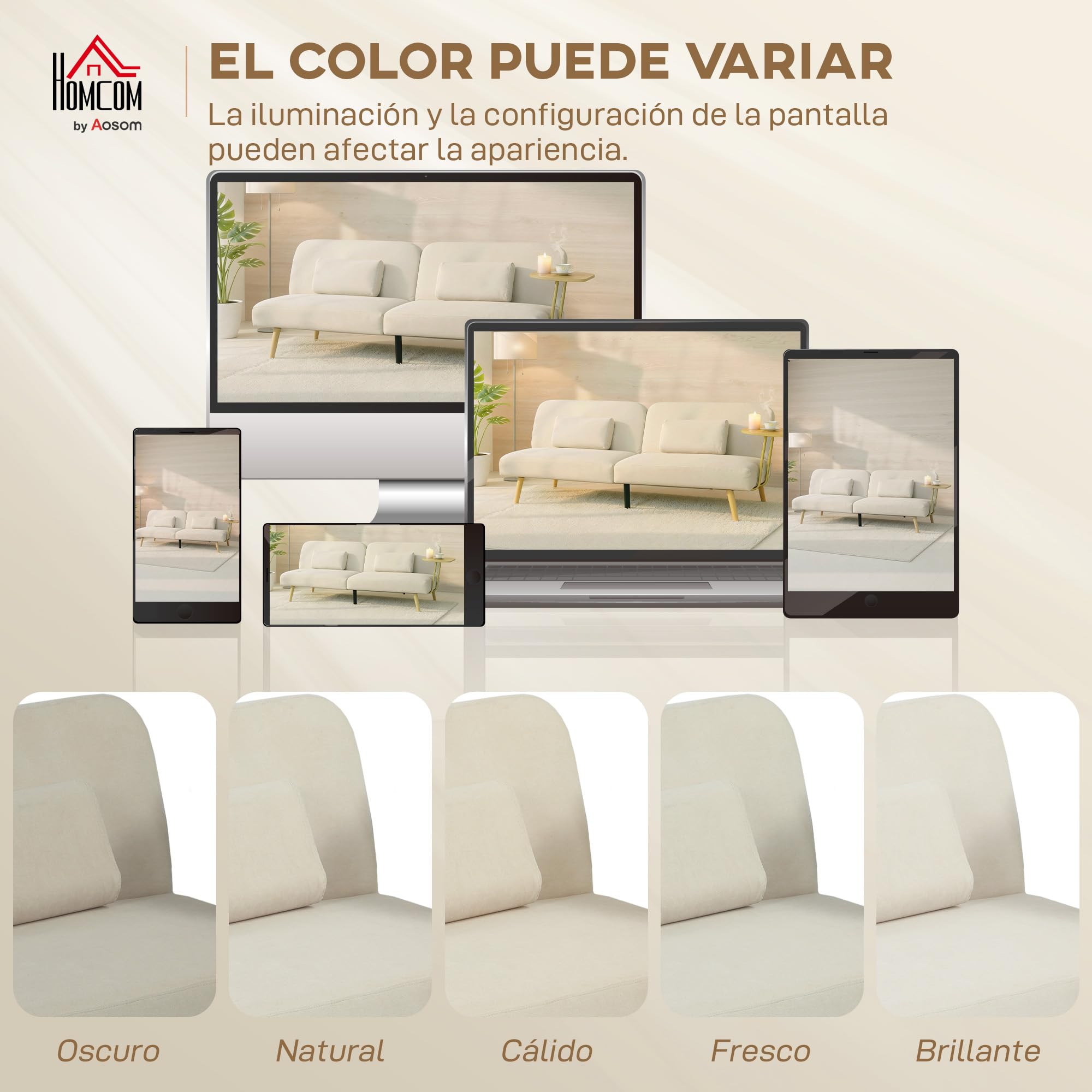 HOMCOM Sofá Cama de 3 Plazas con Mesa Auxiliar, 3 en 1, Sofá Cama Convertible con Respaldo Ajustable, Apertura Clik-Clak, 2 Almohadas para Reposabrazos y Patas de Metal, 196x86x81 cm, Beige