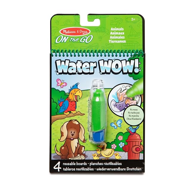 MELISSA & DOUG WATER WOW! ANIMALES: Tablero y Bolígrafo de Agua Reutilizables, 4 Páginas Reutilizables Magic Water para Pintar con Agua 6074878 Manualidades Niños Regalo Niño 3 años+ Certificados FSC