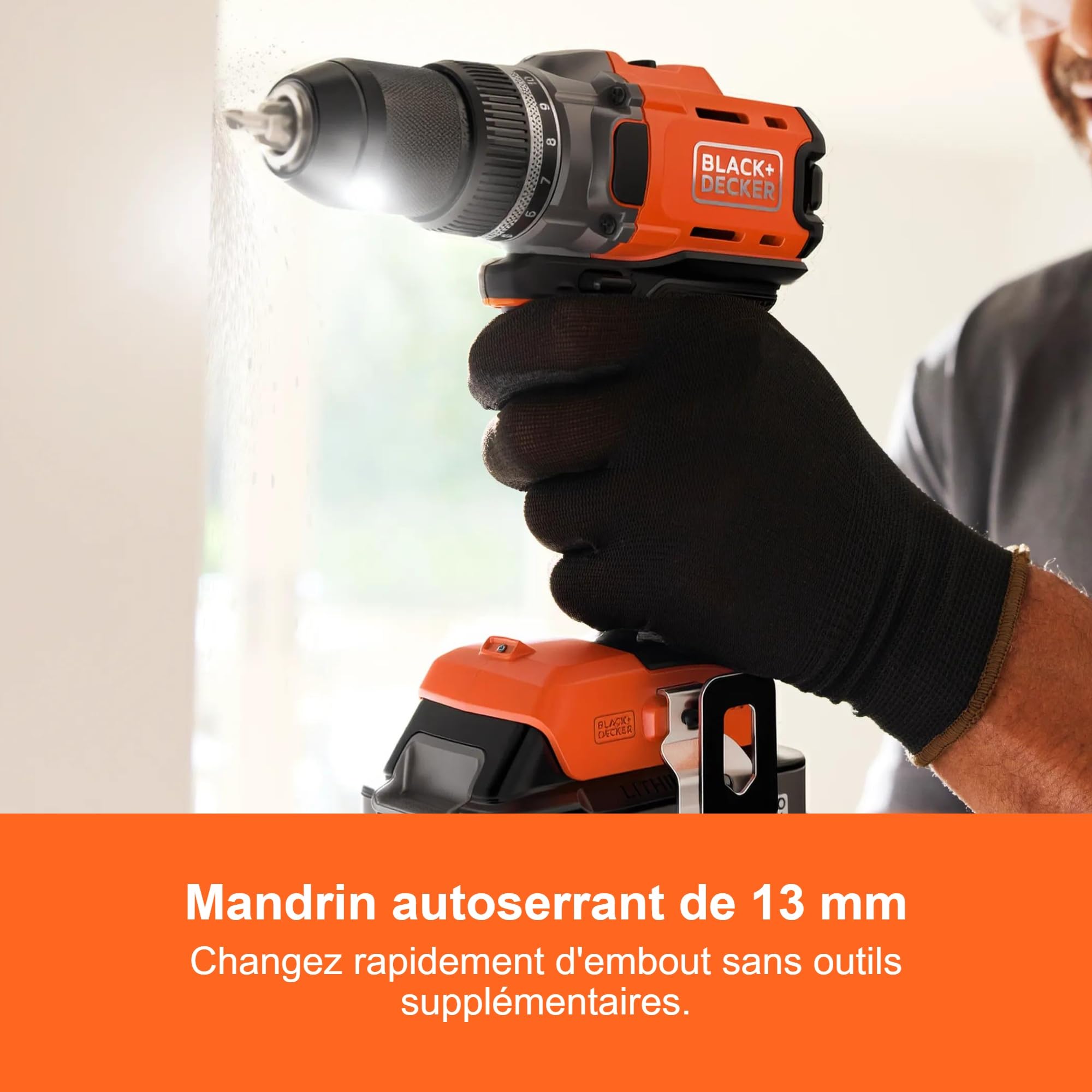BLACK+DECKER Perceuse-visseuse sans fil 18V, sans batterie, BCD382XN-XJ | Couple maximum de 45Nm, 2 vitesses, Mandrin sans clé et éclairage LED
