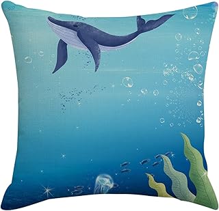 Epinki Poszewki na poduszki, 40 x 40 cm, zestaw 4 poszewek na poduszki z motywem delfina, do samochodu, salonu, sypialni, biura, na sofę, 4 sztuki, niebieskie