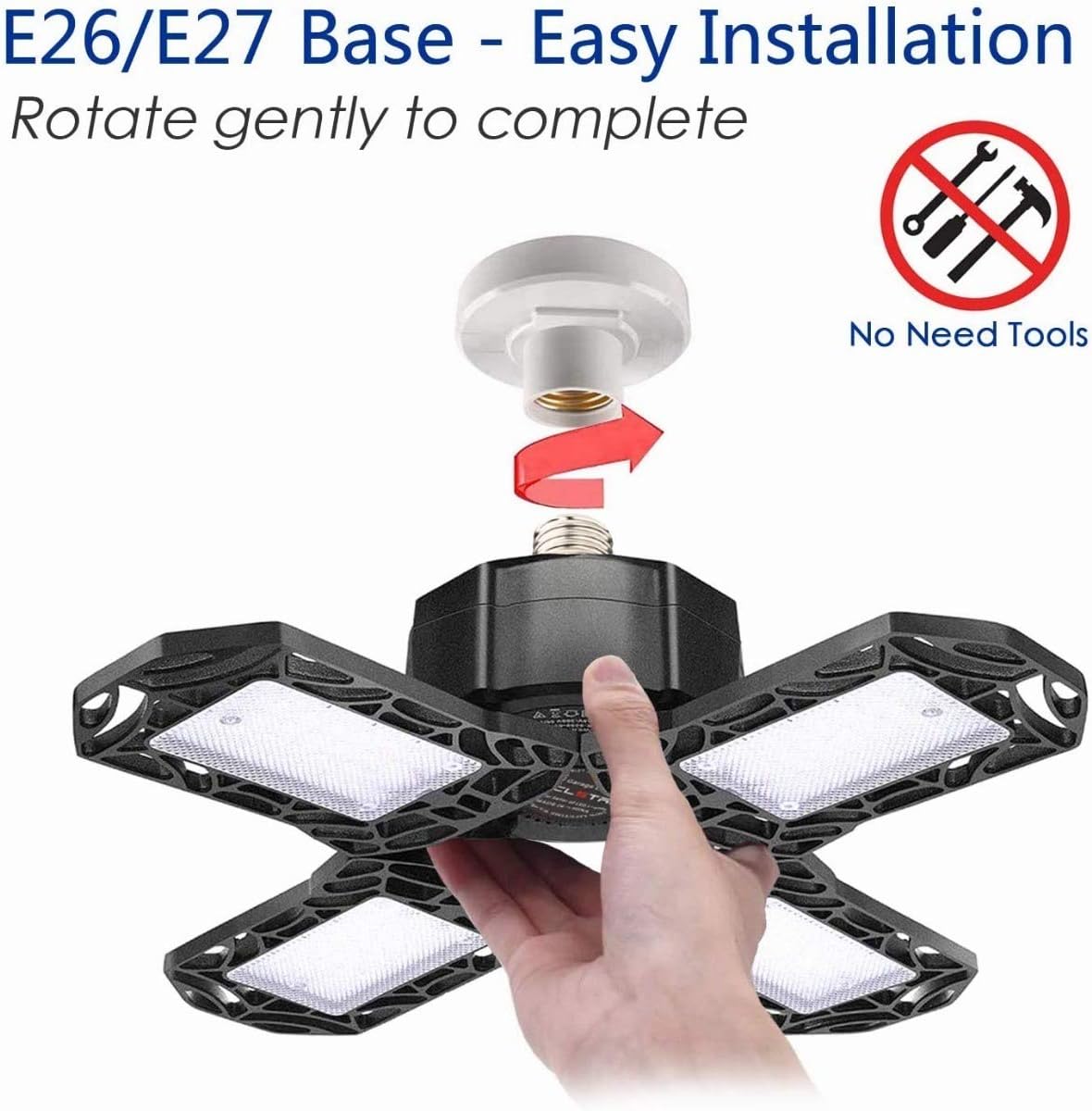 Super Deal Product LED Garage Lights, 80W Deformable LED Garage Ceiling Light 8000LM Shop Lights Bulbs with 4 Adjustable Panels for Garage Workshop Basement Support E26/E27 Screw Socket