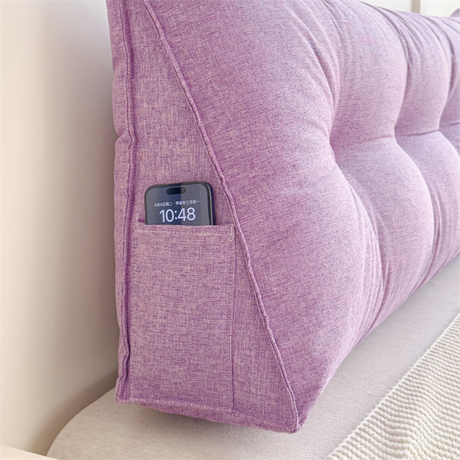 Cuscino Testata Letto Singolo/Matrimoniale 140/160 Cuscino Schienale Letto Cuscino Cuneo da Lettura Per Divano Imbottito Sfoderabile Triangolare Cuscini Grandi per Testiera Letto (80X20X50cm,Purple)