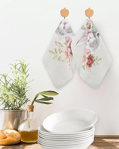Miniatura 2 de Artwork Store 2 Packs Kitchen Towel Cotton Waffle Weave, Easter Bunny Flowers Spring Absorbent Quick Drying Dish Cloths for Kitchen Living Room