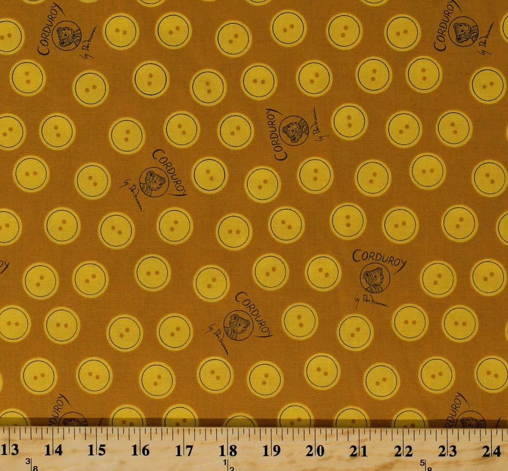 Field's Fabrics Cotton (Corduroy The Teddy Bear) Buttons Kids Children's Book Character Don Freeman Yellow Gold Organic Cotton Fabric Print by The