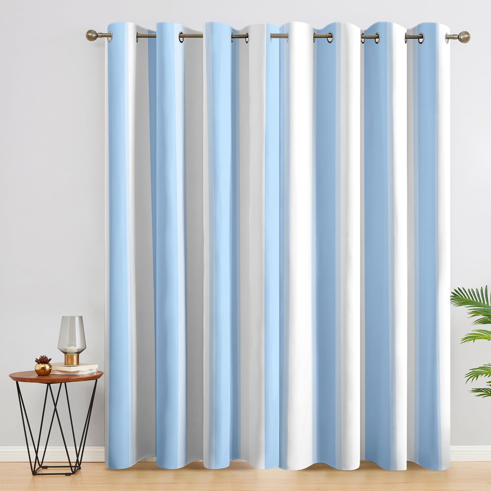 Générique Rideau Occultant Rayures Bleu et Blanc, 75 x 166 (LxH) 2 Pieces, Opaque 95%, Motif Géométrique, Rideaux Fenetre Thermiques à Oeillets, Decoration Maison Salon Chambre AT38