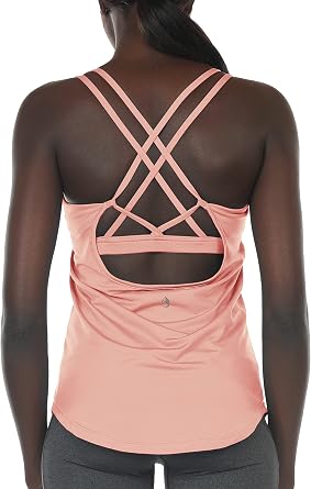 icyzone Workout Tank Tops Built in Bra - Womens Strappy Athletic Yoga Tops, Running Exercise Gym Shirts