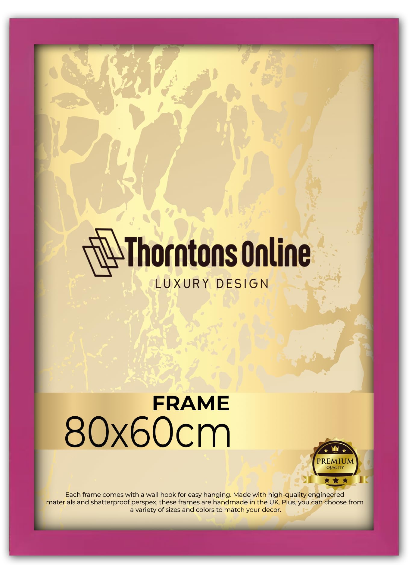 Modern Pink 80 x 60 cm Poster Frame Crystal Clear Acrylic Front Picture Photo Frame 60x80cm MDF Backing With Both Ways Hanging Hooks - Home Office Use