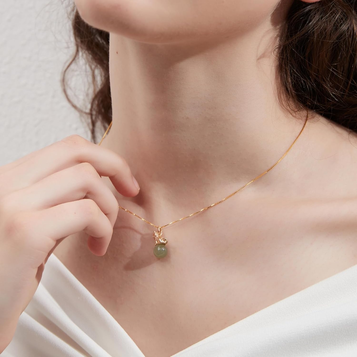 Natural Hetian Jade Necklace for Women, Dainty Green Jade Cat Animal Charm Pendant Adjustable Choker Necklace Jewelry Chain Gift for Mom Lover Her (925 Sterling Silver with Gold Plated) - Image 6