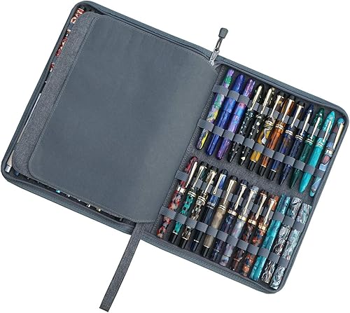 Miniatura 7 de erofa Estuche gris para pluma estilográfica de 48 ranuras, soporte para bolígrafo de lona, bolsa de almacenamiento de gran capacidad, resistente al