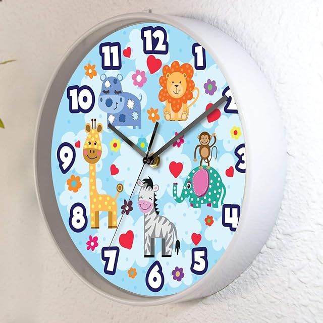 25cmx25cm Happy Animals Children Wall Clock 2 Yrs Warranty Modern Home Decoration Bedroom Decor Stylish Living Room Design Office Accessories Clocks Gift Ideas
