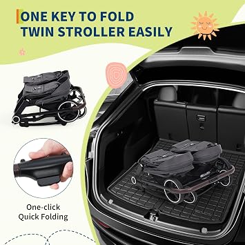 Side by Side Double Stroller Newborn and Toddler, Lightweight Compact Twin Stroller with Reversible Seat, Adjustable Backrest & Canopy, Storage Basket, Easy to Fold, Dark Grey