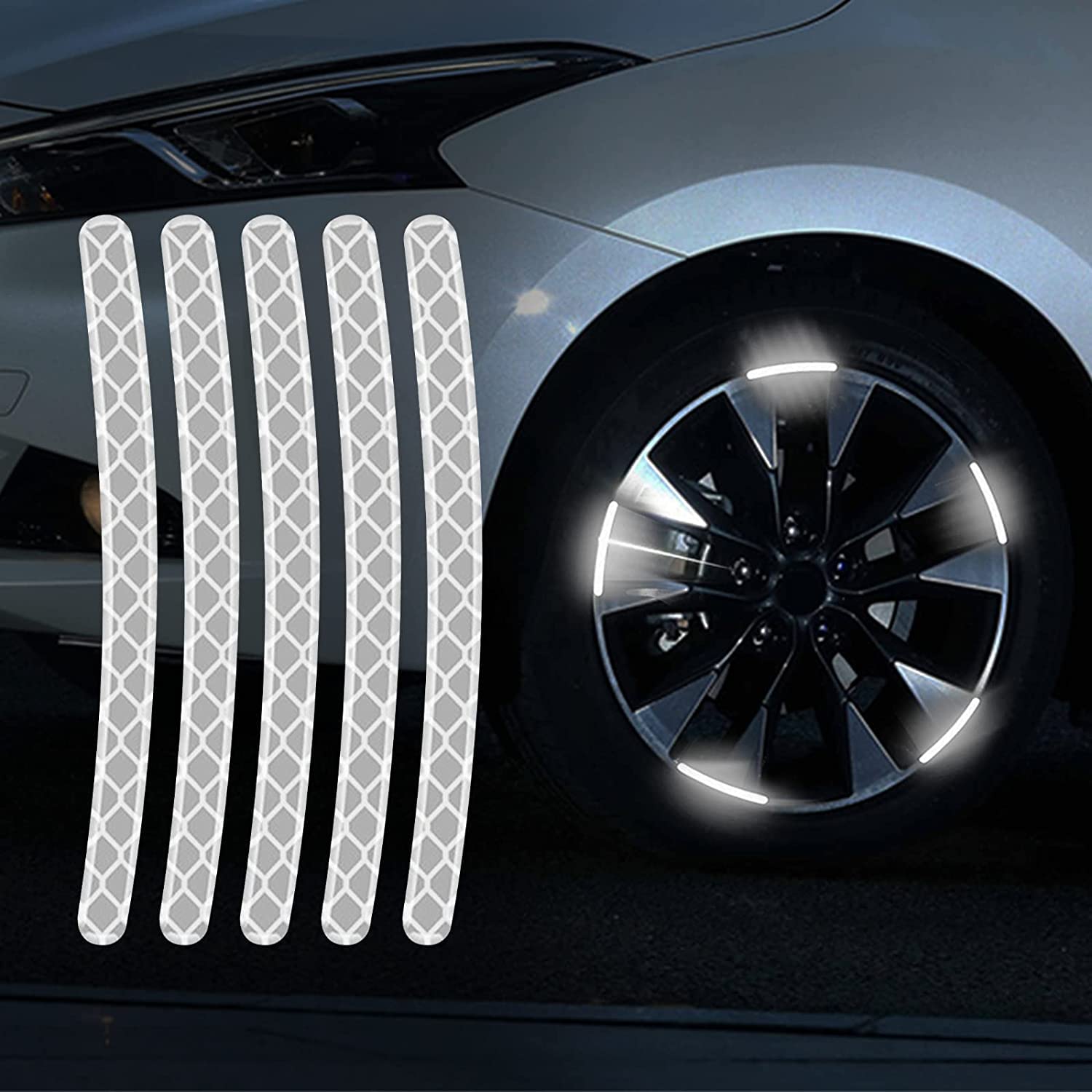 Premify 20 PCS Reflective Car Stickers, Wheel Rim Stripe Decal for Motorcycle Wheels Car Cycling Bike Bicycle Night Reflective Safety Decoration Stripe Universal Sticker (white)