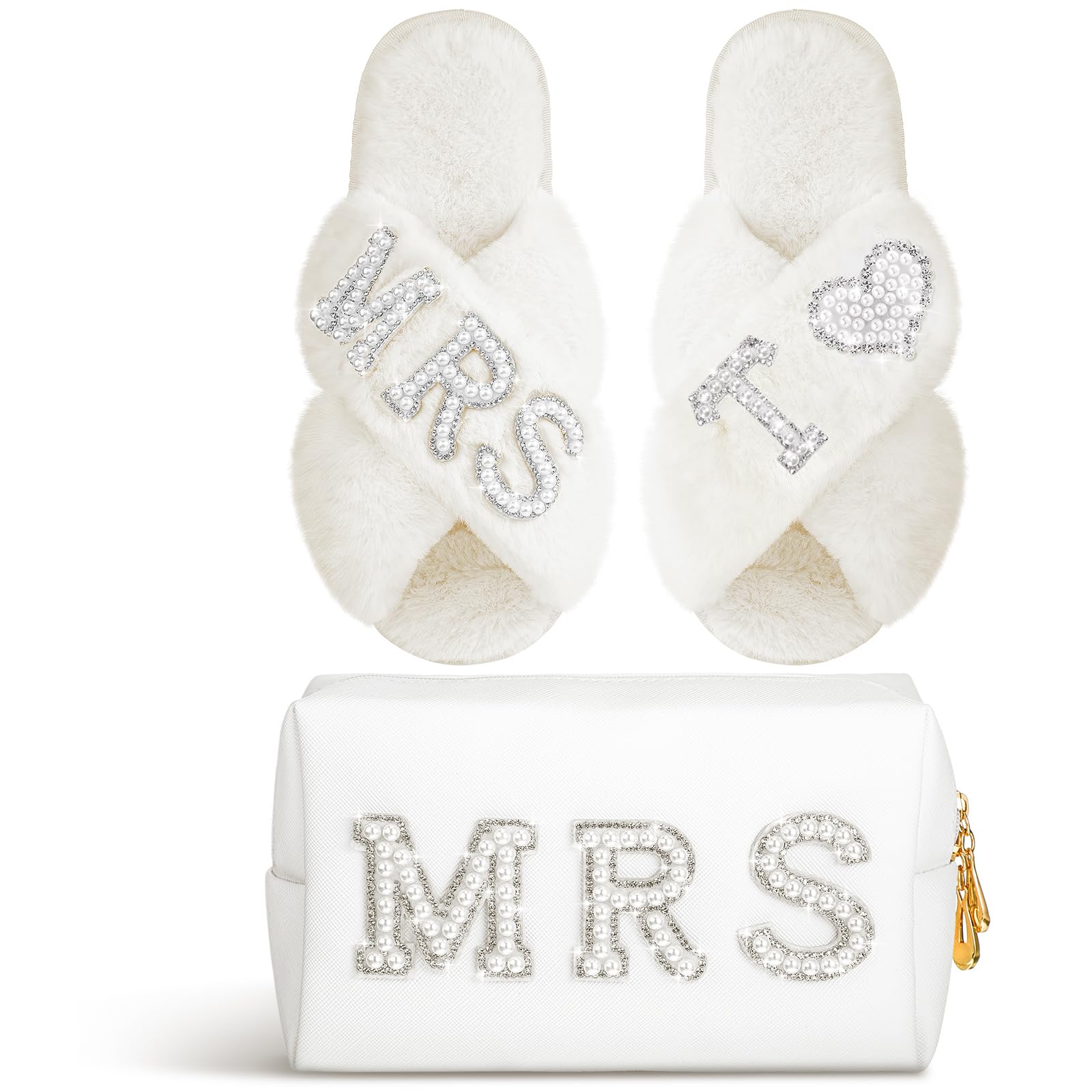 Xtinmee Personalized Bride Slipper Mrs Letter Makeup Bag for Wedding Day, T