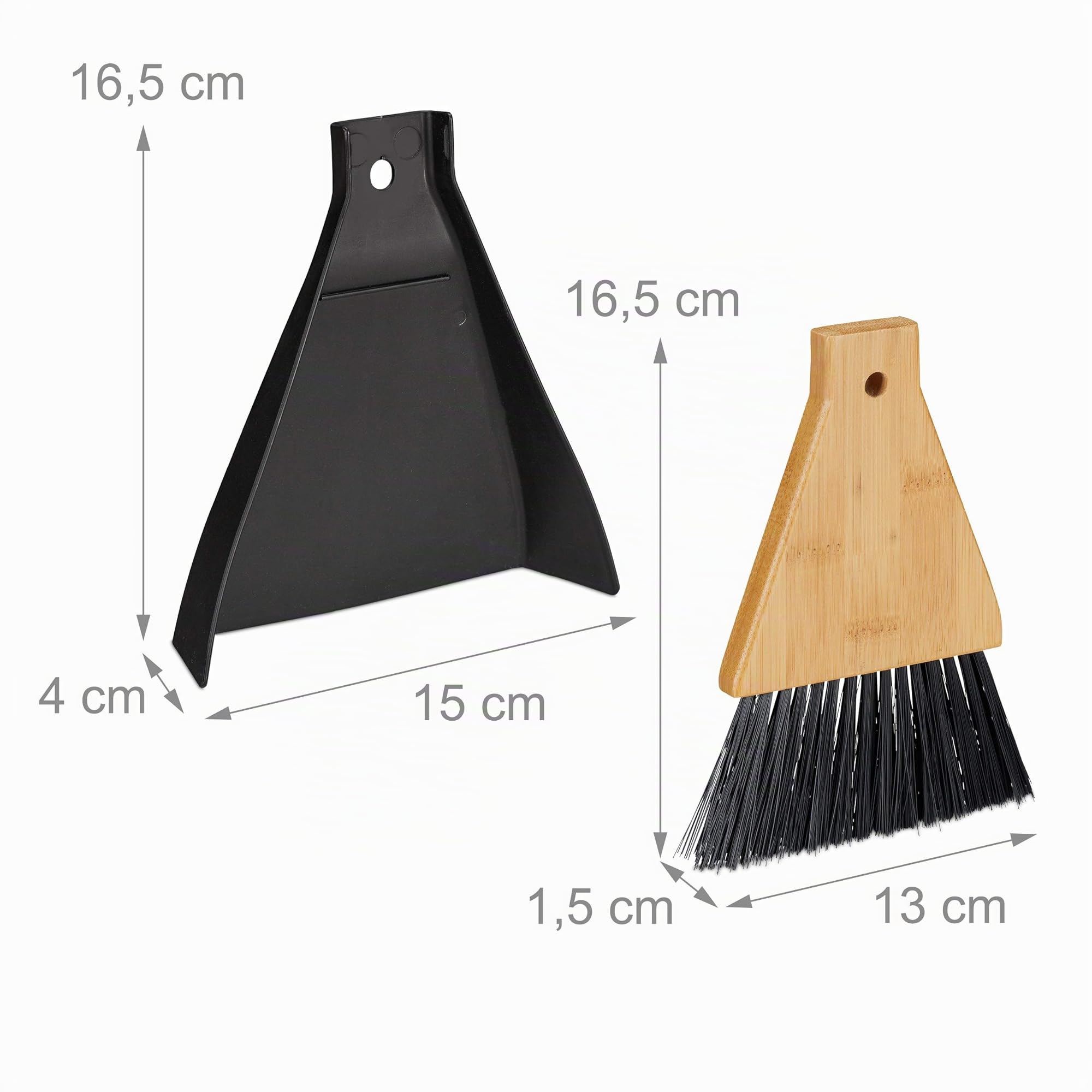 Relaxdays Spazzole Raccogli Briciole, Set da 2, Scopetta & Palettina da Tavolo, Cucina, Bambù & Plastica, Naturale/Nero